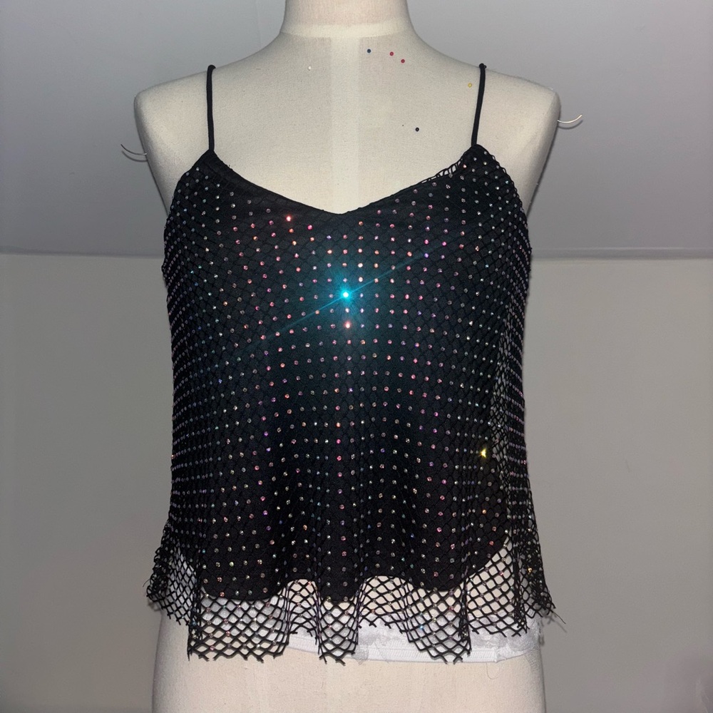 Charlotte Russe Black Sparkle Mesh Camisole